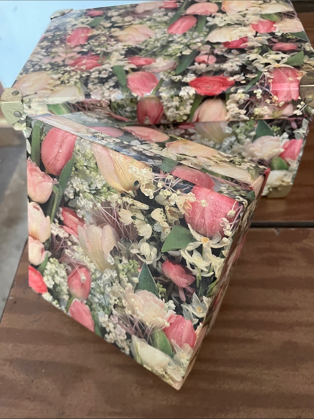 Floral Pattern Decorative Storage Boxes - Pink & Cream Tulip Design